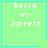Four identical light green square with cyan borders display white pixelated text reading "Becca -n- Jarrett"; two include small cyan symbols in corners