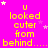 Bright pink background with yellow text reading "u looked cuter from behind....." repeated in a pattern, surrounded by small white and light purple stars