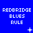 Blue background with repeated text and animated pixel symbols changing across frames