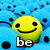 Yellow smiley faces with black eyes and mouths on a blue background, text reads 'be yourself' and 'duhh'.