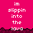 Pixelated text on a bright pink background with a dark lava-like border, showing repeated phrases in white block letters.
