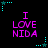 Black background with repeated purple text "I LOVE NIDA" and cyan star-shaped elements connected by dotted lines.