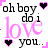 A 48x48 pixel animated contact sheet displaying a repeating pattern of text and heart symbols in black, pink, and white on a gray background.