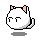 A 4-frame pixel art animation of a white cat character with orange inner ears and black outlines, displayed in a 2x2 contact sheet on a gray background.