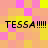 Pixelated text "TESSA!!!!!" repeated four times on a checkered background of pink, yellow, and orange squares.
