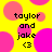 Yellow background with pink circles and repeated text "taylor and jake <3" in black pixelated font.