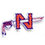 Pixelated icon with stylized orange and purple lettering on white background, featuring a curved purple element on left and a wing-like purple extension on right.