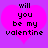 Two identical static images side-by-side show a bright pink heart on purple background with black pixelated text reading 'will you be my valentine'.