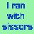 Pixelated text split across two colored backgrounds: light green left side with "I ran with sissors" and blue right side with "And Lived!"