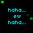 Pixelated cyan text 'haha... ew haha...' on black background with green stars moving left to right across the frame.