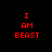 Red pixelated text "I AM BEAST" arranged in four on black background with white rectangular overlays shifting positions