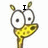 Pixelated giraffe head with yellow spotted pattern, large white eyes, and brown outline, displaying text "I Love Giraffes"