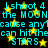Cyan text on black background with yellow stars, repeating lyrics about shooting the moon and hitting stars.