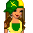 Pixel art buddy icon featuring a woman in green and yellow attire with text "john deere baby!" on a green background, displayed as two frames side-by-side in a contact sheet layout.