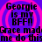 Pixelated text on a purple background with pink spiral patterns, repeating 'Georgie is my BFF!!' and 'Grace mad me do thisme do this'.