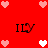 Red background with pink and white pixelated hearts arranged in a pattern, featuring four 'ILY' text elements with stylized lettering