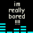 A 4-frame animated contact sheet showing a pixelated text-based animation with cyan audio waveforms on black background, displaying the phrase "im really bored !!!!" in white blocky font across all frames.