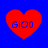 Four red heart shapes on a blue background, each containing the text "GiOo" in blue pixelated font.