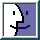 A 3x3 contact sheet of a pixel-art animated icon showing a white stick figure's profile with black outline against purple background, displaying mouth and hand movements across nine frames.