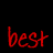 Red cursive 'best' text on black background with blue and purple pixel artifacts above each instance, showing animation changes in the top-left corner of each frame.