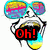 A cartoon skull wearing large reflective sunglasses with a rainbow gradient, mouth open in an exaggerated shout displaying red text "Oh!" against a white background.