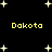 Black background with scattered white stars and four instances of yellow text reading "Dakota" in pixelated font.