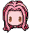 Pixel art character with pink hair and brown eyes in four variations showing eye states from open to closed.