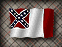 A flag with red vertical stripe on left, white field with blue X of stars on right, waving in animation.