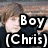 six pixelated images with text overlays: top-left shows a boy labeled 'Boy (Chris)', top-right a girl labeled 'Girl (Brenda)', center top a black heart outline with a white plus sign, bottom-left a black-and-white abstract pattern with an equals sign, bottom-center a pink 'Love' text with a white heart outline, bottom-right a green eye with 'right?' text