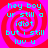 Four identical pixelated display cyan text on a red-and-pink spiral background with no visible animation changes