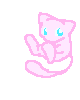 Six identical pink cat-like figures with blue eyes and long tails arranged in two on a gray background
