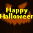 Yellow 'Happy Halloween' text above an orange jack-o'-lantern face on a dark background, with one frame showing partial gray area.