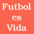 A split-screen graphic with 'Futbol es Vida' on a red background and 'Soccer is Life' on a white background, both in pixelated text.