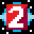 Pixelated icon with large white number '2' on red background, surrounded by blue and light blue geometric shapes on black backdrop.