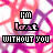 A 3x3 contact sheet of an animated AIM buddy icon showing eight frames with pixelated text "I'M LOST WITHOUT YOU" over a pink and purple tie-dye background, where the word "LOST" cycles through color variations from black to red to purple.