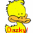 Pixelated yellow duck with orange beak and black eyes, holding a yellow sign with red text reading 'Ducky!' against white background.