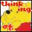 Pixelated yellow dog-like figure with black eye and red text 'thinking of you!' on yellow background with red star.