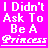 Pixel art contact sheet showing three princess characters with crowns on a bright pink background, featuring text about being a princess and crown fitting.