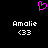 A black background displays a pink pixelated heart symbol above two identical white text blocks reading 'Amalie' and '<33'.