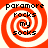 Four identical red and white spiral patterns with black text reading 'paramore rocks my socks' arranged in a