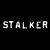 Animated sequence of white text on black background repeating 'STALKER' and 'TALKER' with pixelated distortion effects.