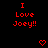 Red pixelated text and heart symbols on a black background with partial gray overlay.