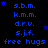 Blue text and small blue stars on a black background, arranged in repeating with 'free hugs' below three-letter codes