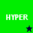 Four display 'HYPER' text with star symbols; top-left green background has dark blue star, bottom-right dark blue background has bright green star