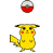A 3x3 contact sheet of pixelated Pikachu frames with a Poké Ball above each, showing sequential animation poses on white background.