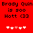 Red background with black text reading "Brady Quin is 500 Hott <33" and five white/pink heart icons, two versions of the same layout side-by-side.