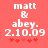 Red background with white text reading 'matt & abey. 2.10.09' and five red asterisks below, showing two states of pixelated star brightness.