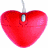 Red heart-shaped icon with a silver loop at top, hanging above a white card with 'I Love You' text and three small red hearts.