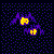 Animated contact sheet showing three sequential frames of a pixelated horror-themed buddy icon with yellow stick figures and purple smoke against a dark dotted background.