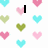 Pixelated heart pattern with scattered text fragments 'I', 'Love', and 'Him' on white background, partially cropped gray area.